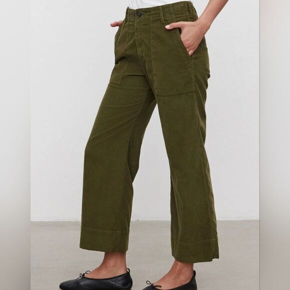 Velvet By Graham & Spencer green corduroy wide leg high rise size 6 pinwale - Picture 1 of 13